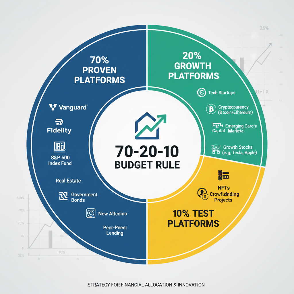 Visual representation of the 70-20-10 budget rule with proven platforms, growth platforms, and test platforms clearly labeled and segmented