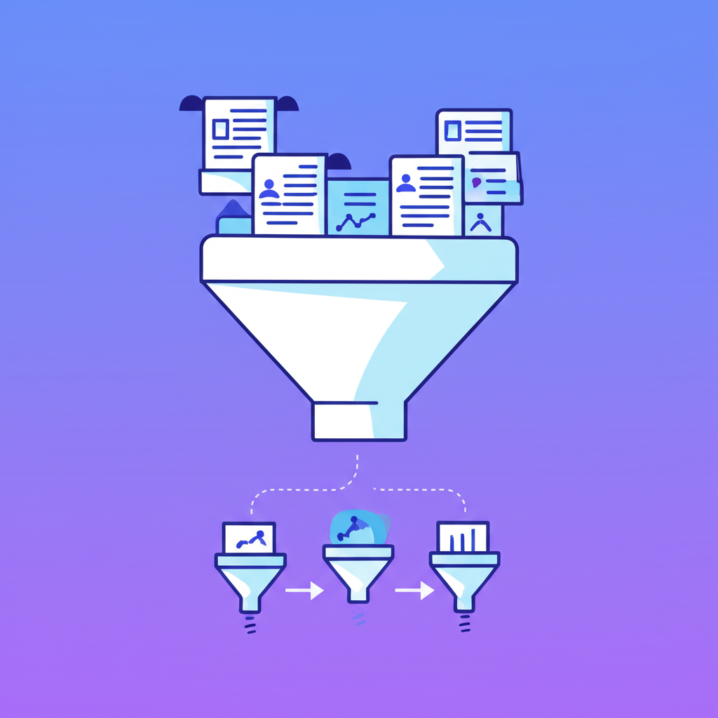 Lead generation funnel diagram showing the journey from ad click to qualified lead with conversion metrics at each stage
